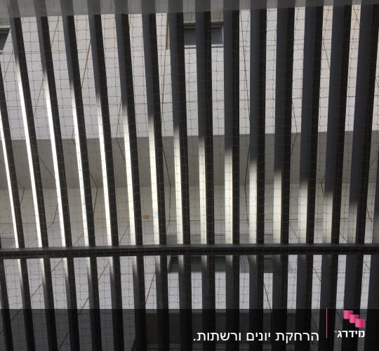 רשת מתוחה בין קורות מתכת למניעת כניסת יונים